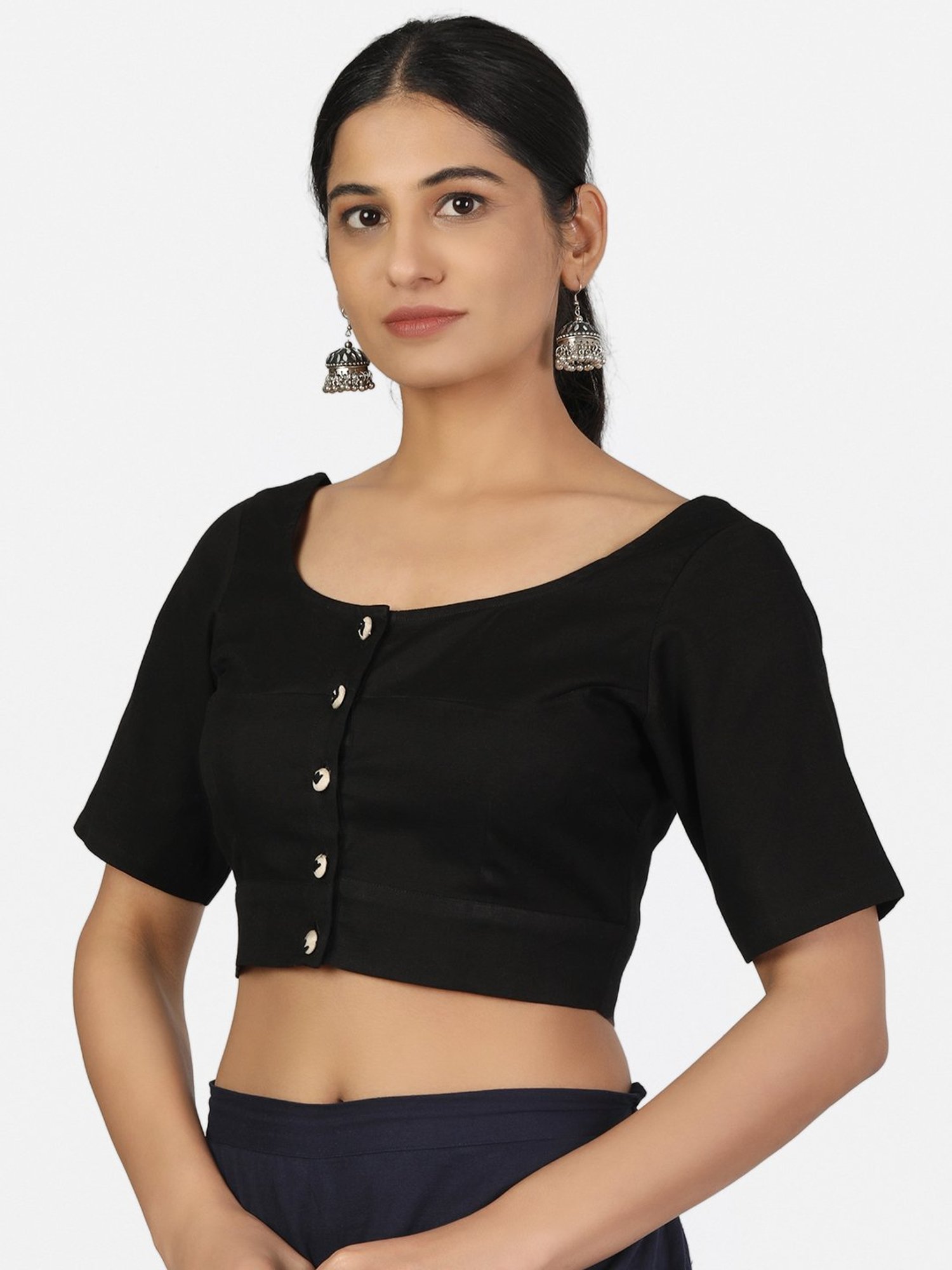 Llajja Black Cotton Readymade Blouse