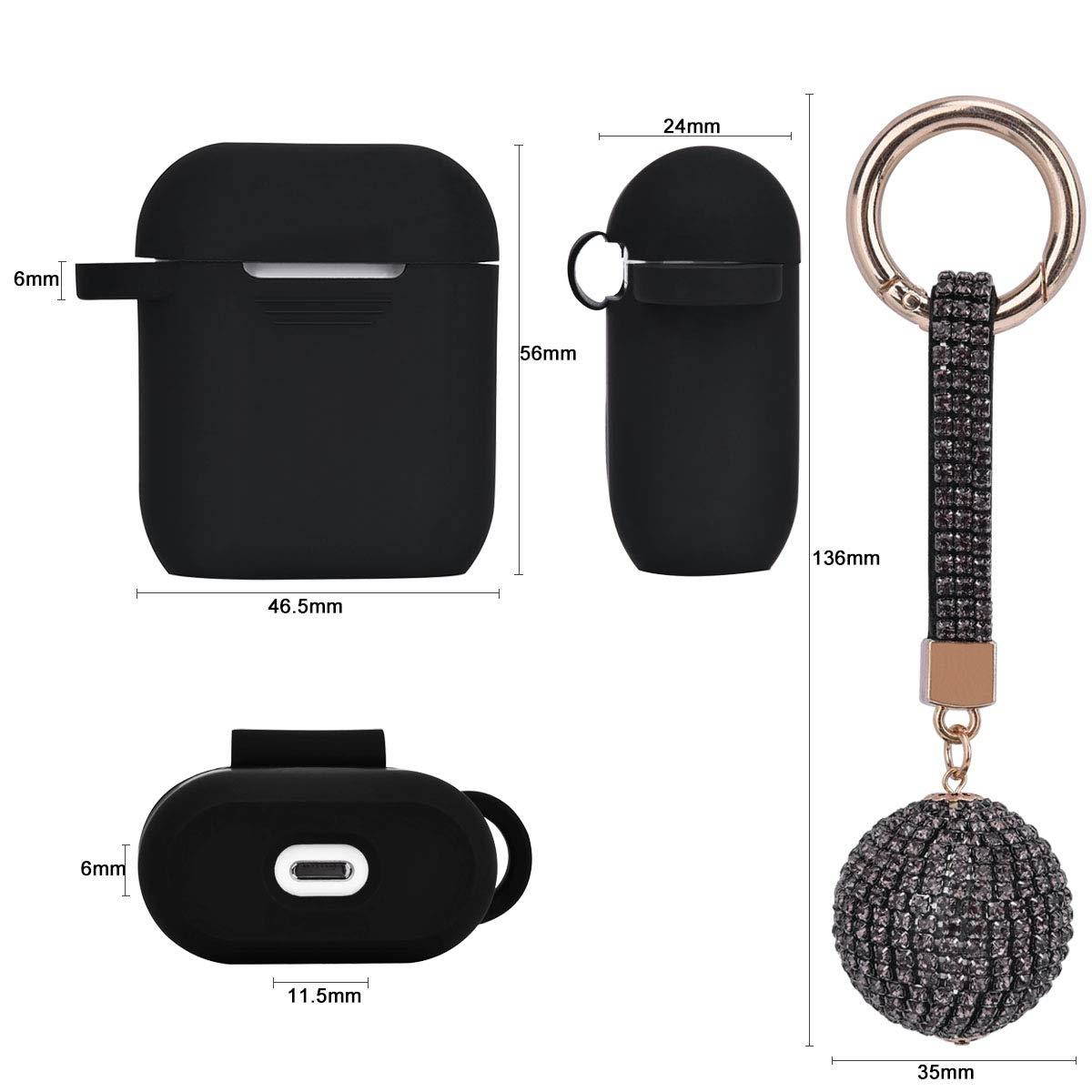 Apple Airpods Case Keychain, Filoto Airpods Silicone Glittery Case, Scratch Proof and Drop Proof Air Pods Protective Cover Skin with Shiny Ball Key Chain (Black)