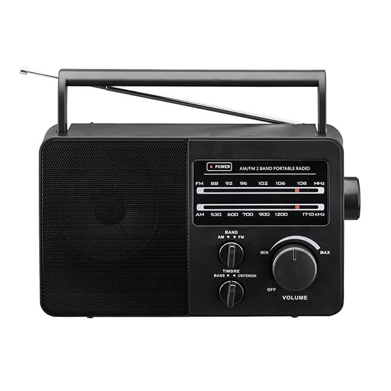 AMFM 2 Band Portable Radio AC operated or operated by dry battery D Size x 4pcs battery not included black