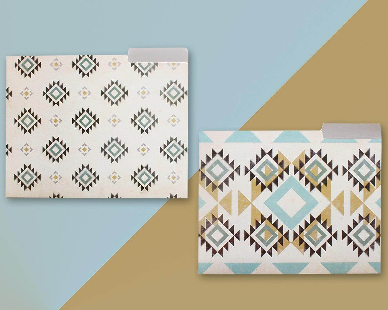 Decorative File Folders - 12-Count Colored File Folders Letter Size, 1/3-Cut Tabs, Cute Bohemian Tribal Designs, Office Supplies File Filing Organizers, 9.5 x 11.5 Inches
