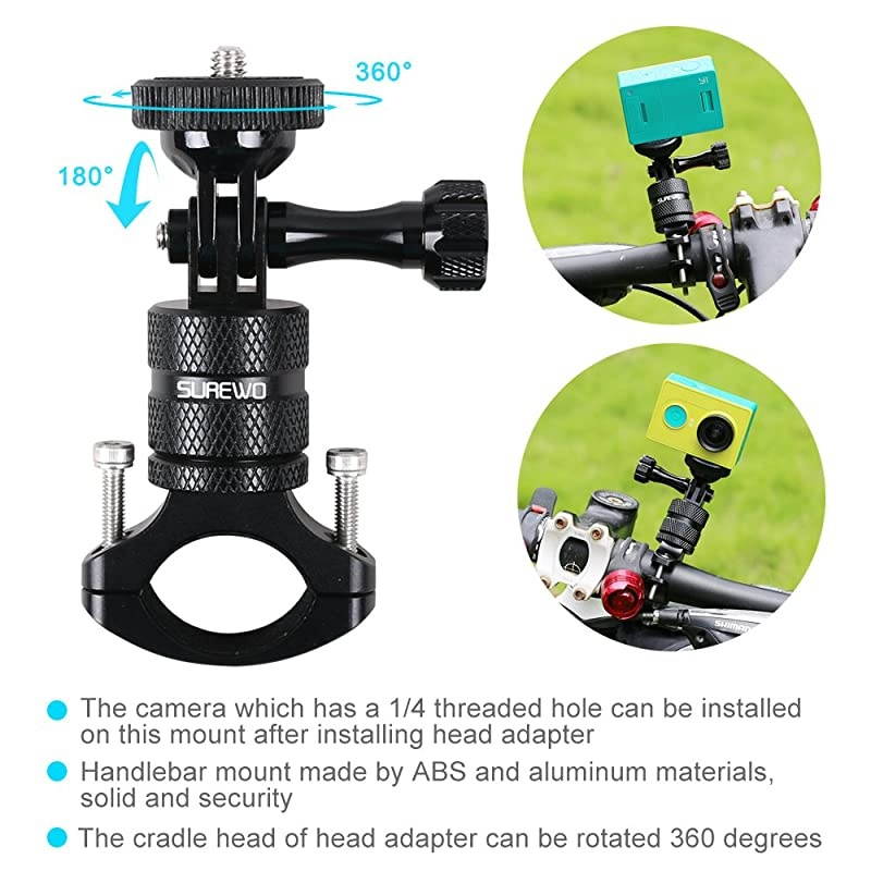 Bike Handlebar Mount360 Degrees Rotation Aluminum Bicycle Seatpost Mount Compatible with GoPro Hero 872018 6 5 Black4 Session4 Silver3+DJI Osmo ActionAKASOYICampark and More