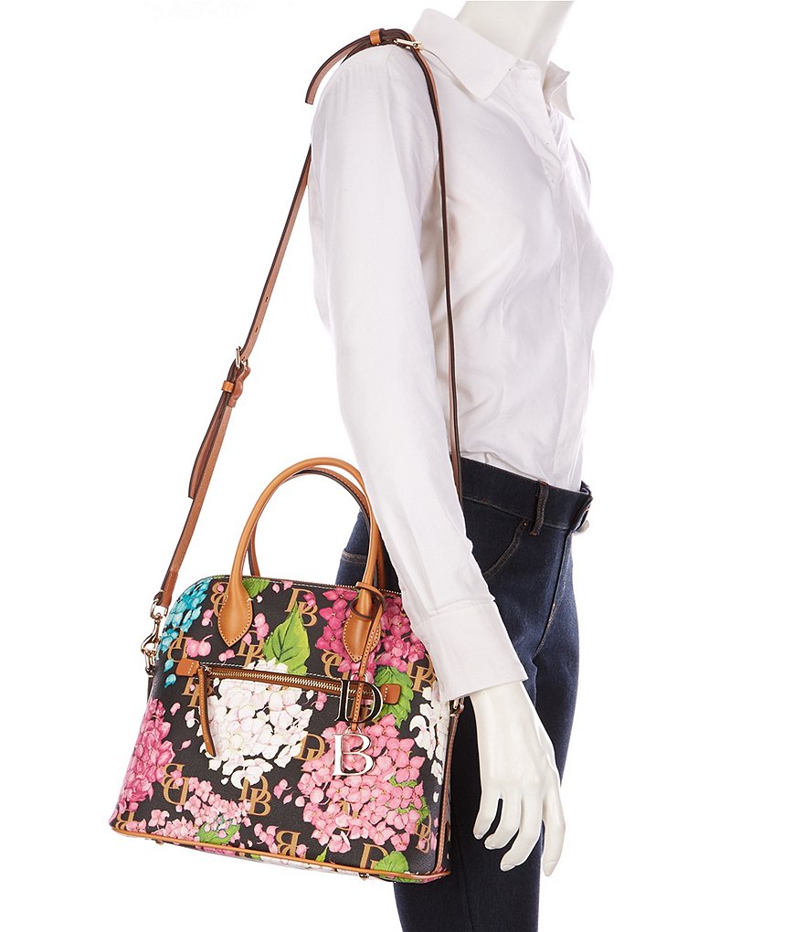 Dooney & Bourke Signature Hydrangea Monogram Collection Large Floral Domed Satchel Bag