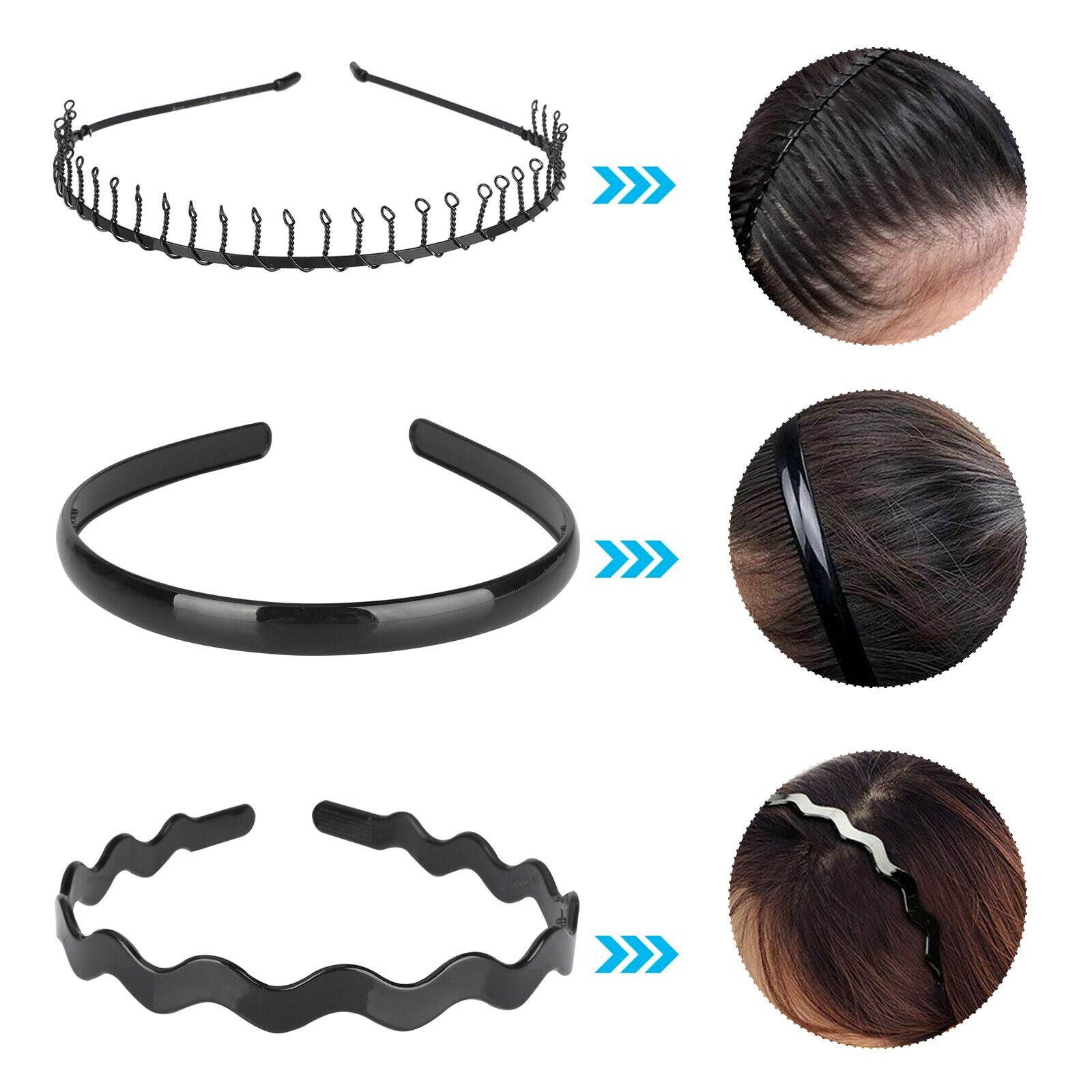 6/10pcs Metal Sports Hairband Headband Wave Style Hair Band Set Men Women Makeup
