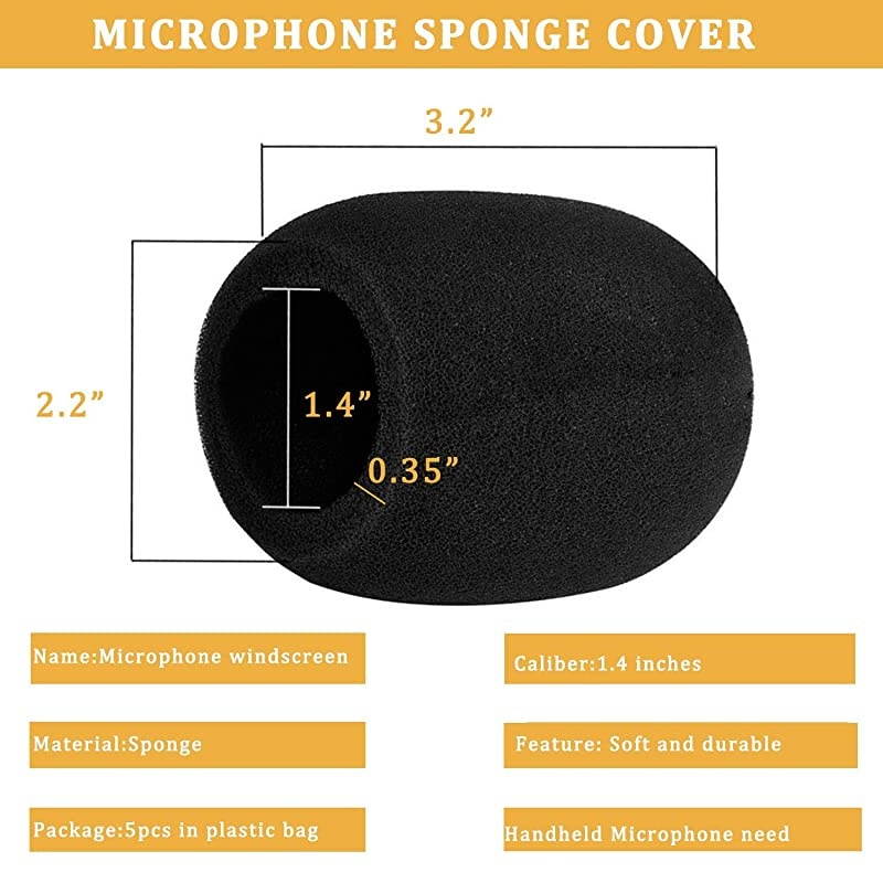 Pack Large Foam Cover Mic Windscreen Microphone Cover Handheld Foam Windscreen for MXL, Audio,Perfect Pop Filter for Recording,Black