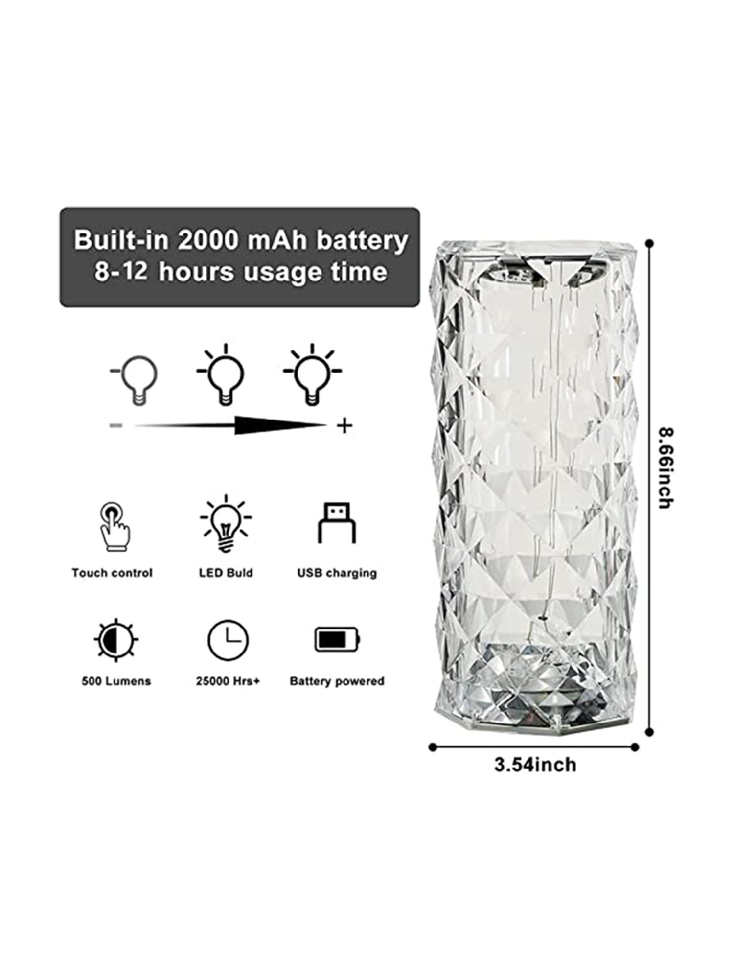 Xergy Crystal Table Lamp 3 Color Changing Diamond Light with Touch Control for Living Room Bedroom