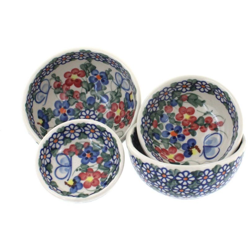 Blue Rose Polish Pottery Garden Butterfly Measuring Bowls