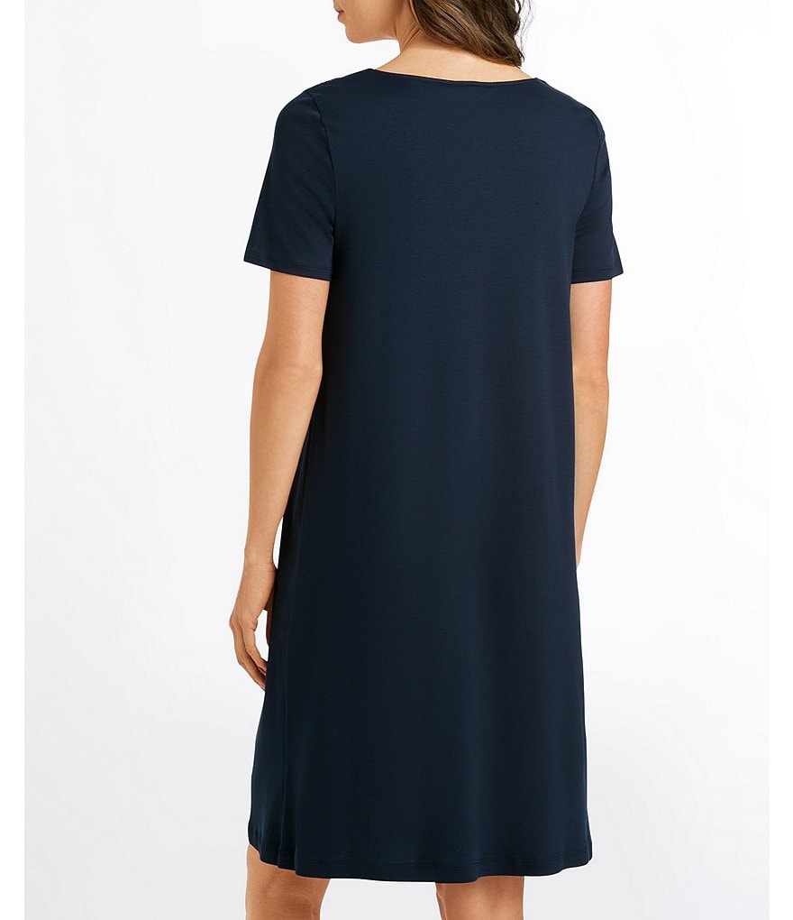 Miss Elaine Petite Silky Knit Square Neck Short Sleeve Checked Print Short Nightgown