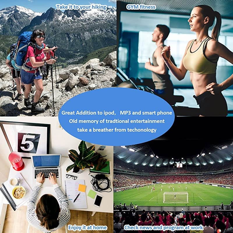 Pocket Small Radio by  Personal Mini AM FM Portable Digital Tuning Transistor Radios with Best Reception Earphones Lanyard and Rechargeable Battery for Walking Jogging Exercising Black