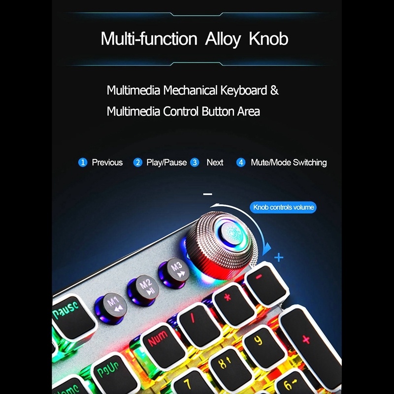 AULA F2088/F2058 108 Keys Mixed Light Mechanical Blue Switch Wired USB Gaming Keyboard with Metal Button