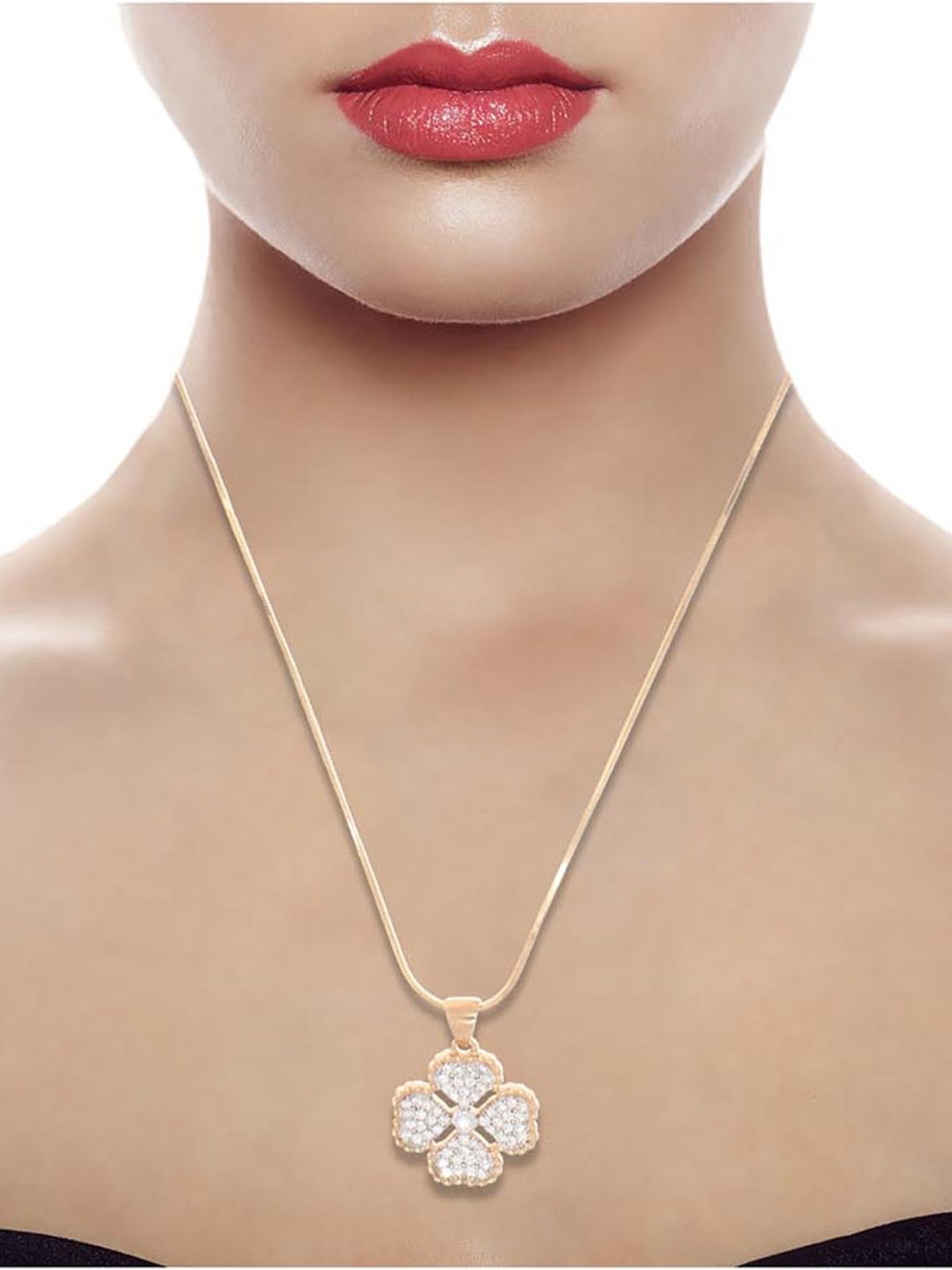 Anayra 92.5 Sterling Silver Flower Heart Pendant with Chain for Women