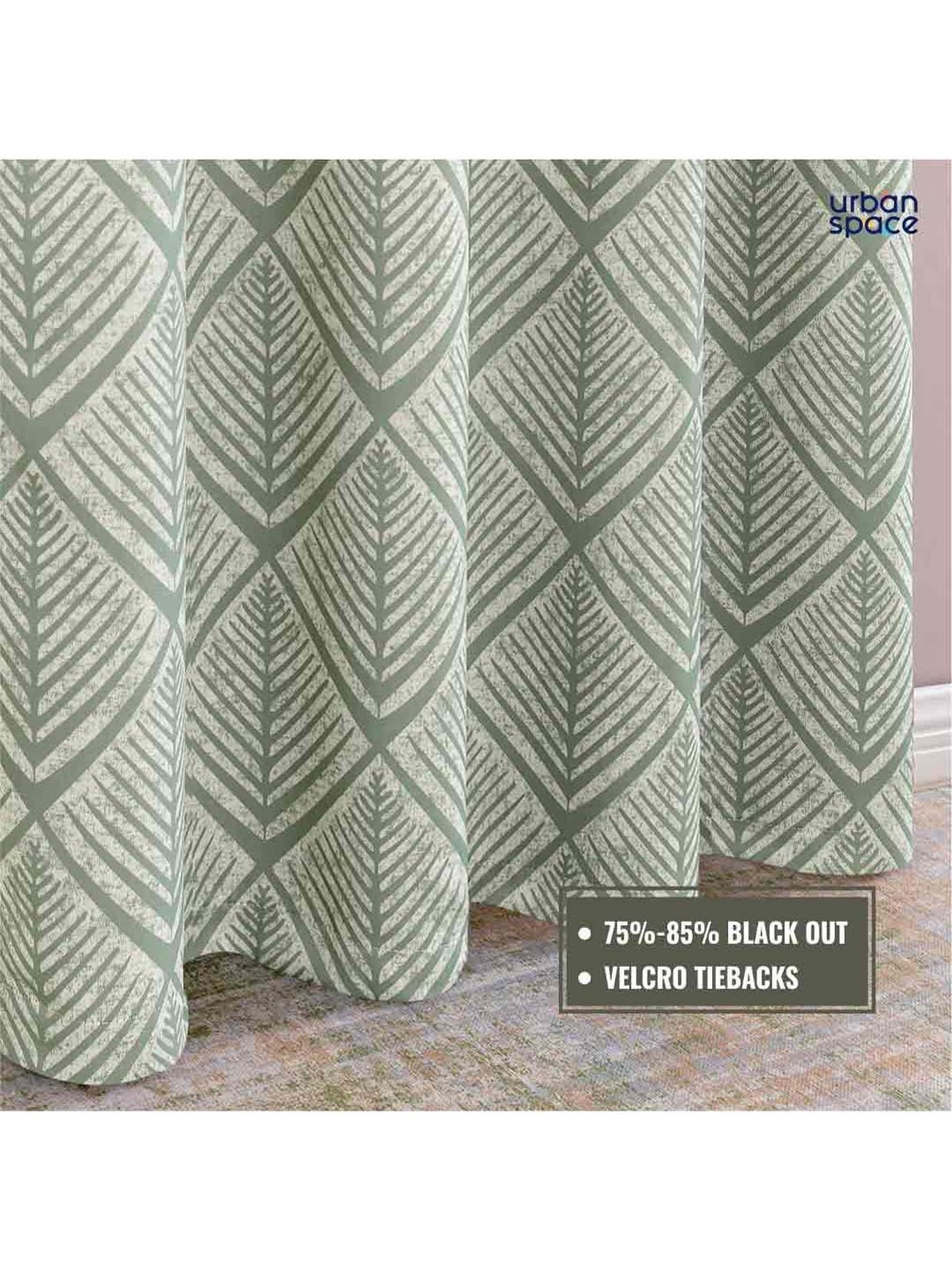 Urban Space Green Polyester Window Curtain With Tieback & Eyelet