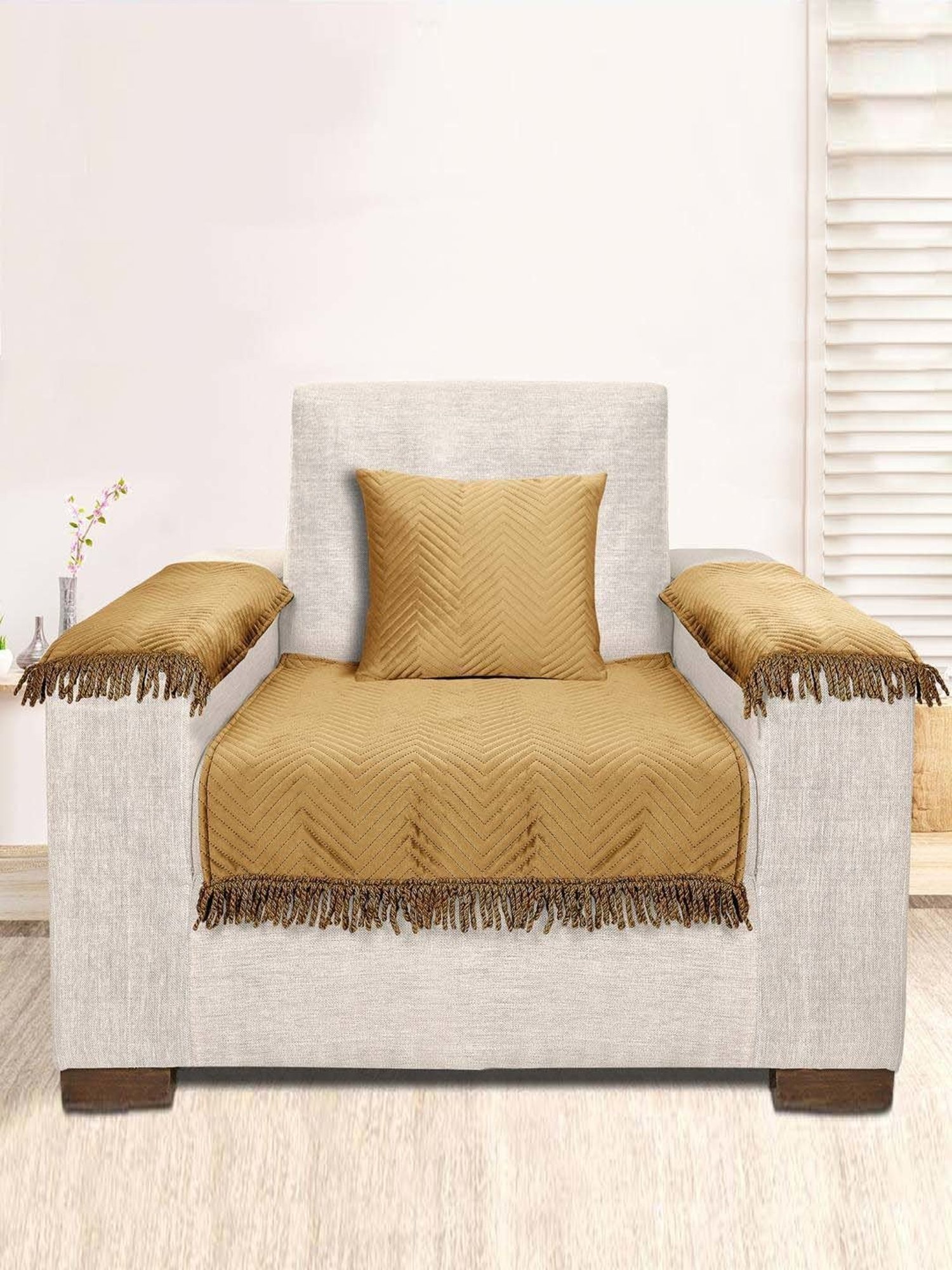 Saral Home Easy Living Gold Velvet Sofa Cover Set