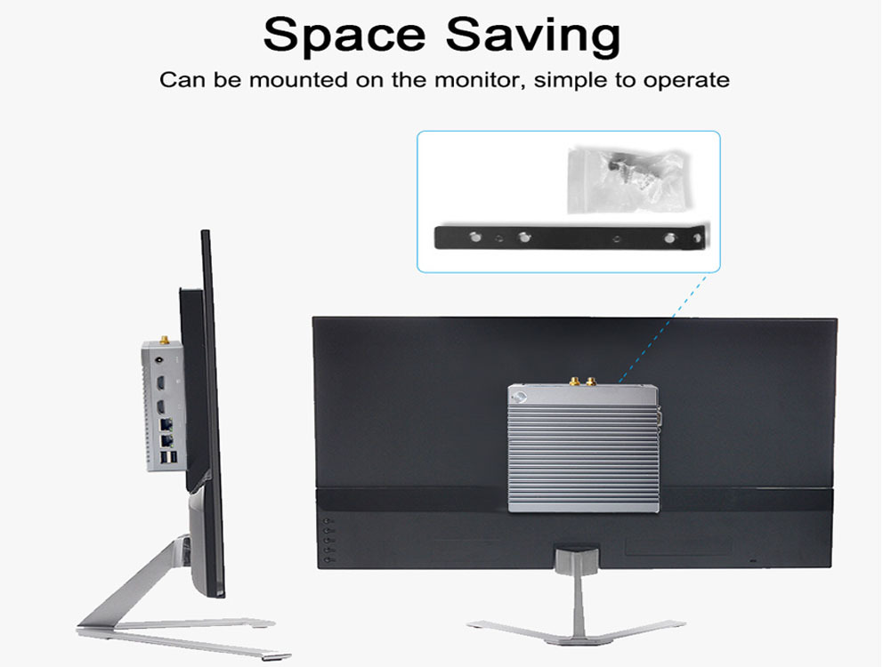 Desktop Computer Fanless Mini PC Windows 10 OEM/Linux with Intel Celeron N2940 Quad Core CPU, Dual Lan, Dual HD Port, 8G RAM 128G SSD