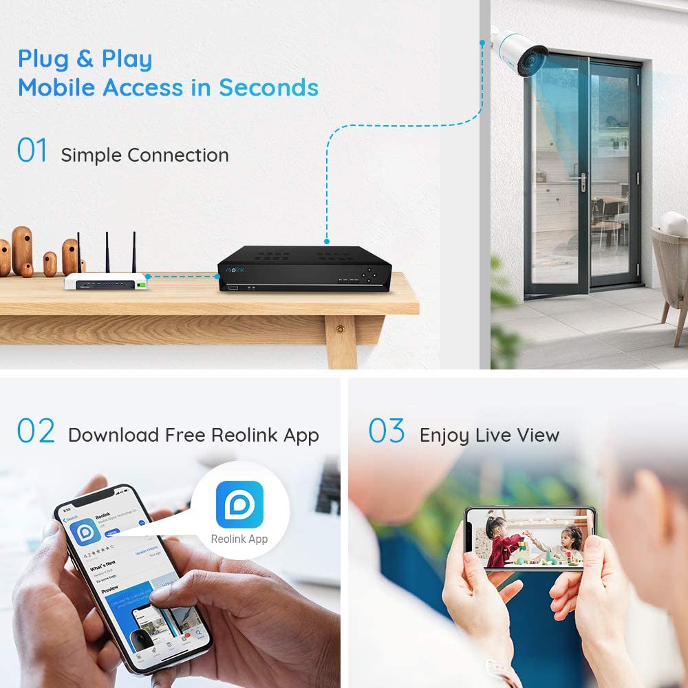 Reolink 5MP PoE Security System Bundle, 2 Bullet 4 Dome Person/Vehicle Detection PoE IP Outdoor Cameras and 8CH 4K NVR with 2TB HDD for Continuous Recording Waterproof Night Vision, RLK8-510B2D4-A