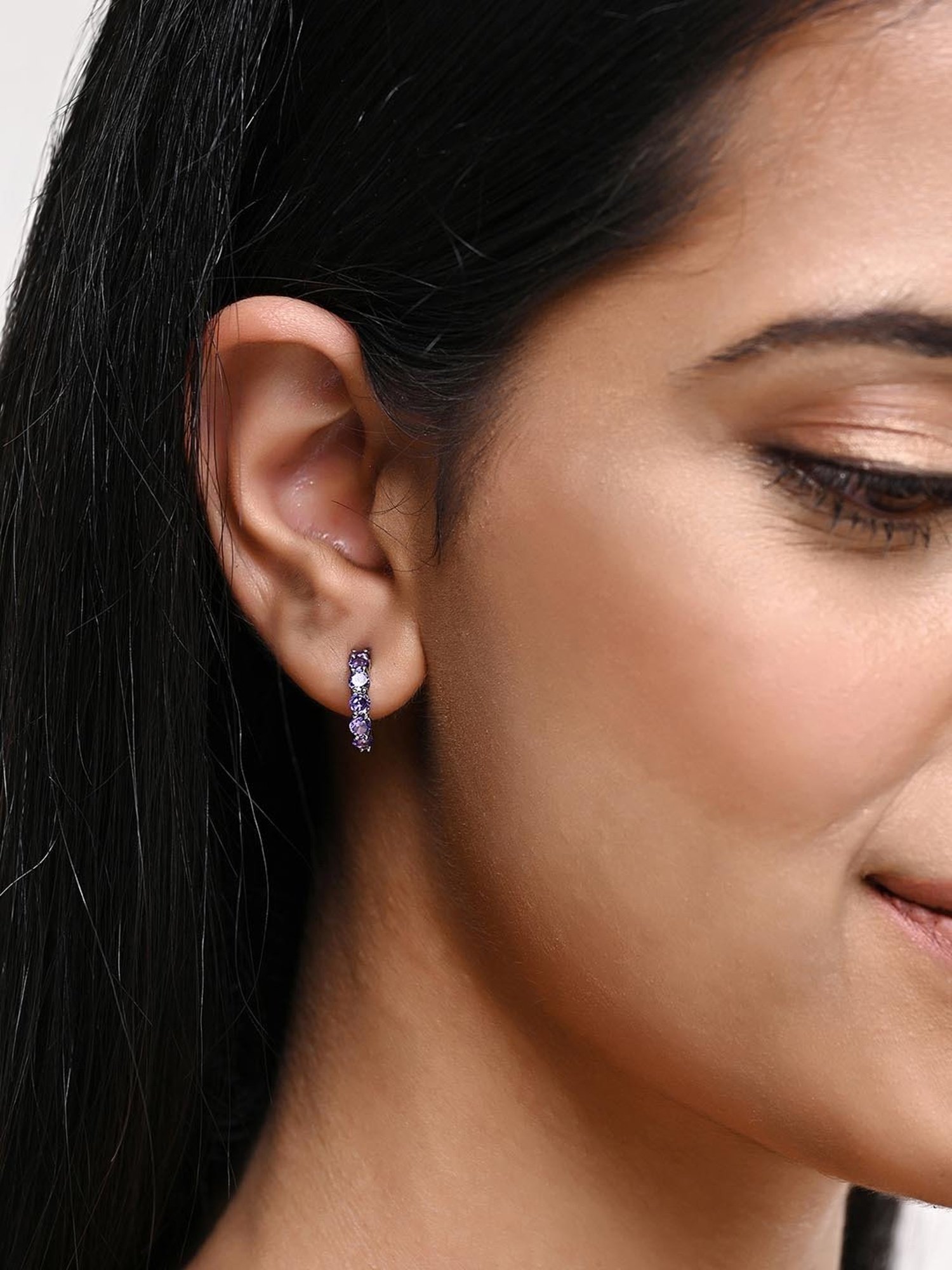 March by FableStreet Sterling Silver Amethyst Zircon Hoop Earrings for Women