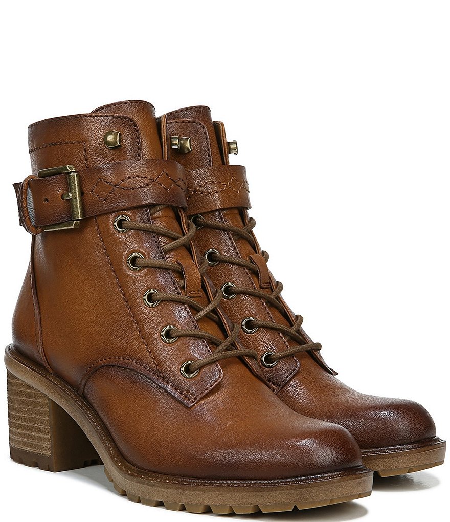 Zodiac Gemma Leather Buckle Strap Detail Lug Sole Block Heel Combat Booties