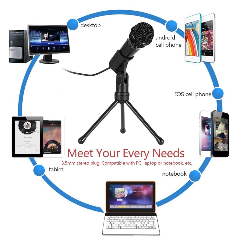 SF-910 Professional 3.5mm Condenser Microphone  Sound Studio Podcast w/ Stand For Skype Desktop PC Notebook