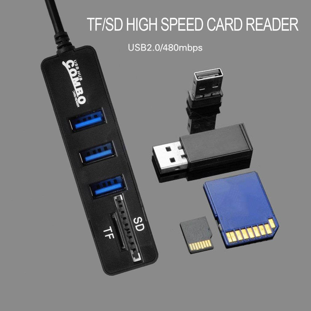 USB Hub Combo 3 Ports High Speed USB 2.0 Hub Splitter 2 In 1 SD/TF Card Reader