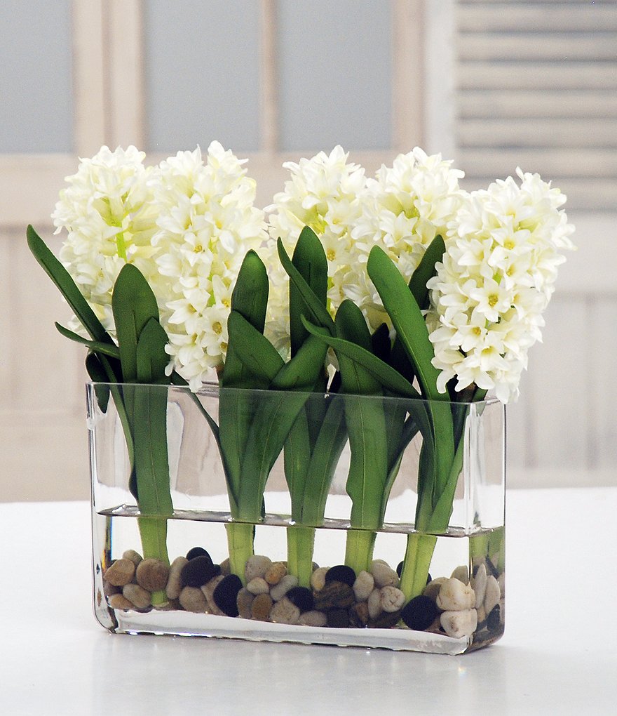 Winward Faux Flowers White Hyacinth In Glass Planter