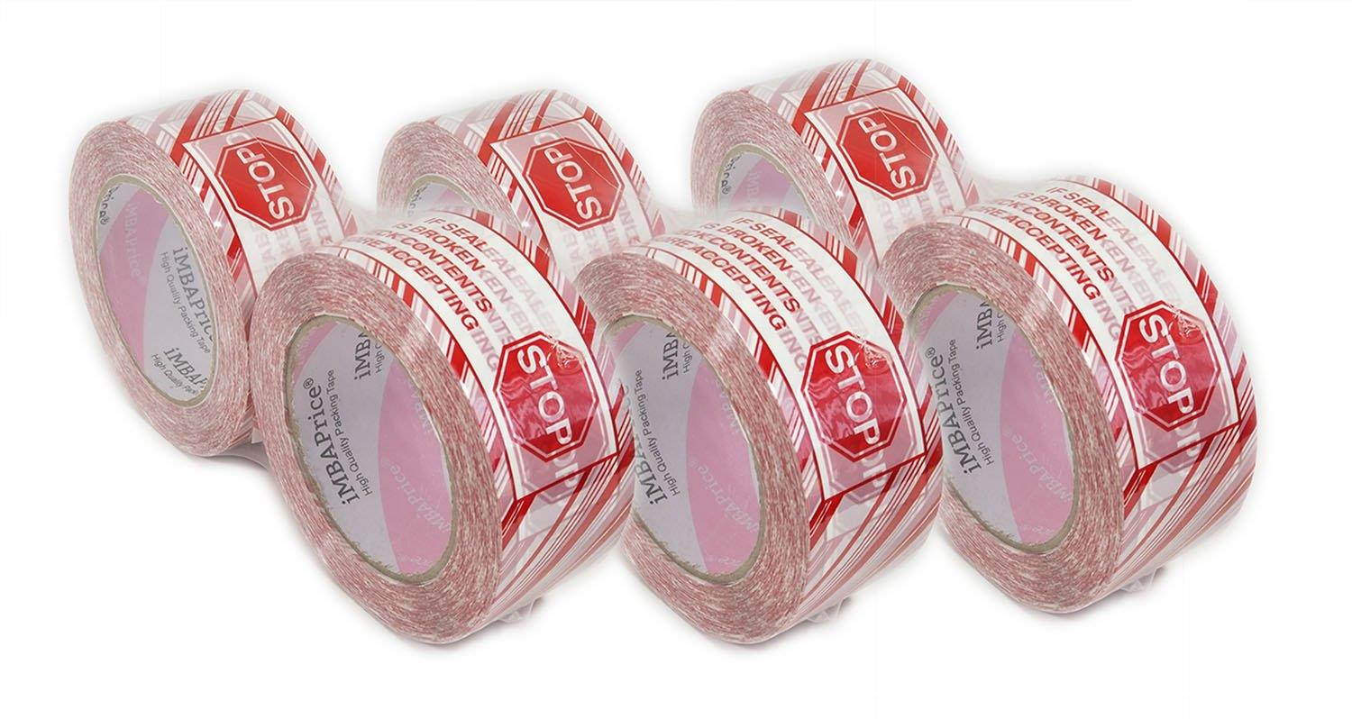 iMBAPrice Security Tape - Printed Message IF SEAL IS BROKEN CHECK CONTENTS BEFORE ACCEPTING 6 Roll of 110 Yards(330 Feet x 6) 2" Wide Stop Sign Shipping Packaging Tape