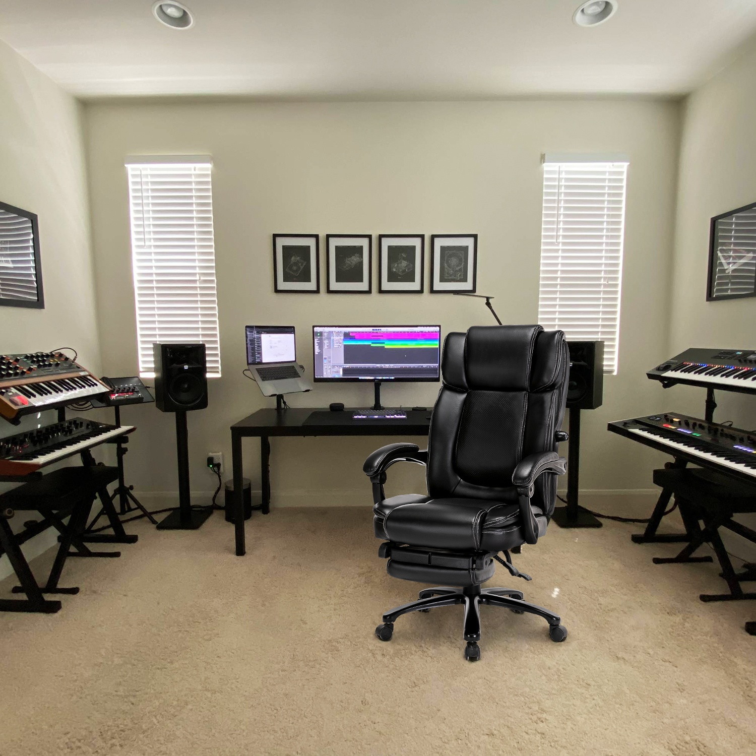 STARSPACE Big and Tall Reclining Office Chair - High Back Executive Computer Desk Chair with Adjustable Built-in Lumbar Support, Angle Recline Locking System and Footrest, Thick Padding for Comfort