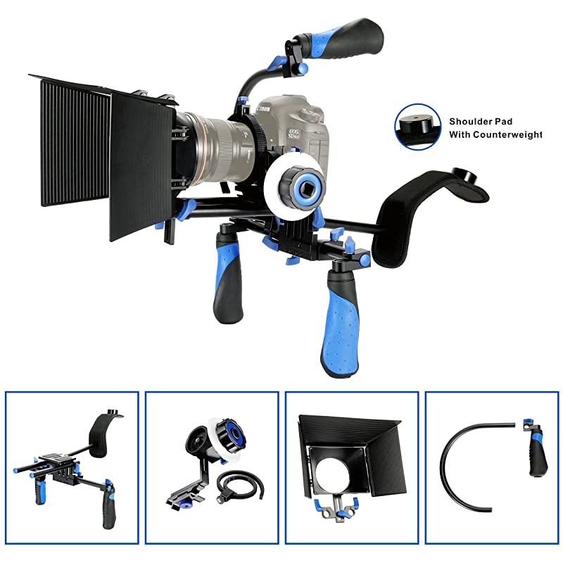 DSLR Rig Movie Kit Shoulder Mount Rig with Follow Focus and Matte Box for All DSLR Cameras and Video Camcorders
