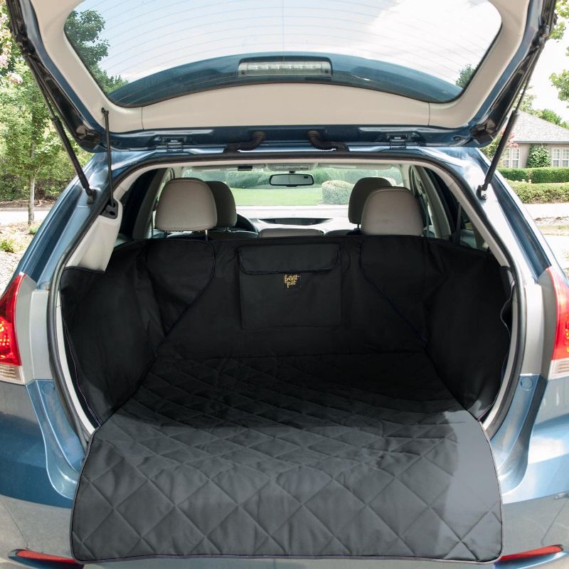 FrontPet Large 34 x 39 Inch Adjustable Padded Soft Quilt Interior SUV Cargo Cover Pet Liner with Storage Pocket and Suction Cup Installation, Black