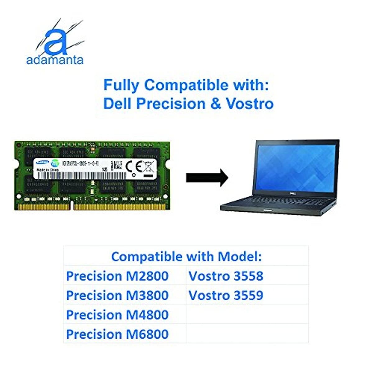Adamanta 8GB (1x8GB) Laptop Memory Upgrade Compatible with Dell Alienware, Inspiron, Latitude, Optiplex, Precision, Vostro DDR3L 1600Mhz PC3L-12800 SODIMM 2Rx8 CL11 1.35v DRAM RAM Adamanta