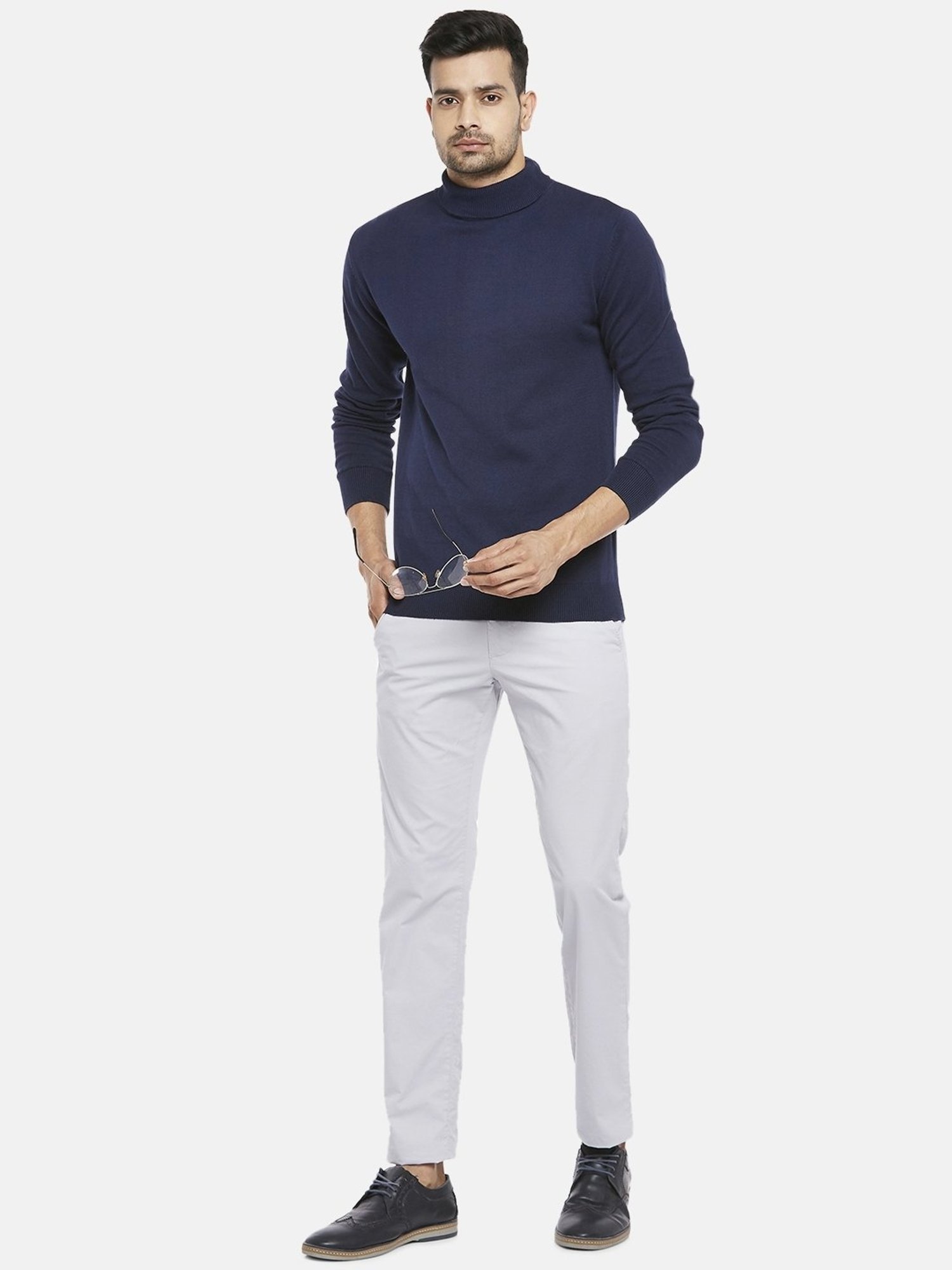 Byford by Pantaloons Mid Navy Cotton Regular Fit Sweater