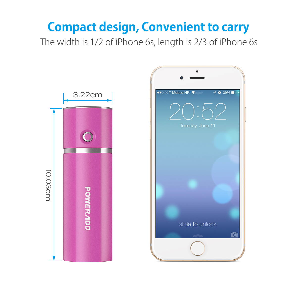 Poweradd 5000mAh Power Bank Portable Charger USB External Battery for iPhone, iPad, Samsung Galaxy and More -Rose Red