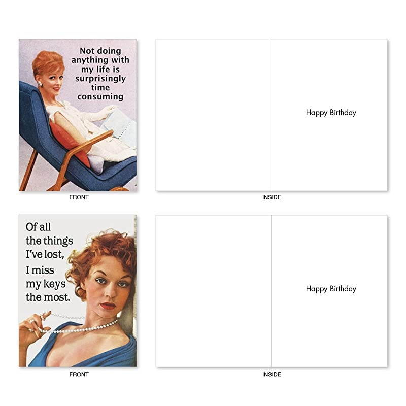 Funny &lsquo;Hot Mess&rsquo; Birthday Notecards w/ Envelope - Assorted Greeting Cards Featuring Hilarious Quotes About Forgetting and Losing Things, Great for Sisters, Mothers, Friends 4 x 5.12 Inch M6622BDG
