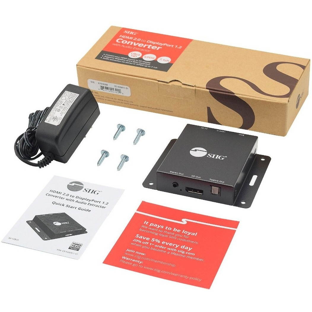 SIIG HDMI 2.0 to DisplayPort 1.2 Converter with Audio Extractor CEH26A11S1