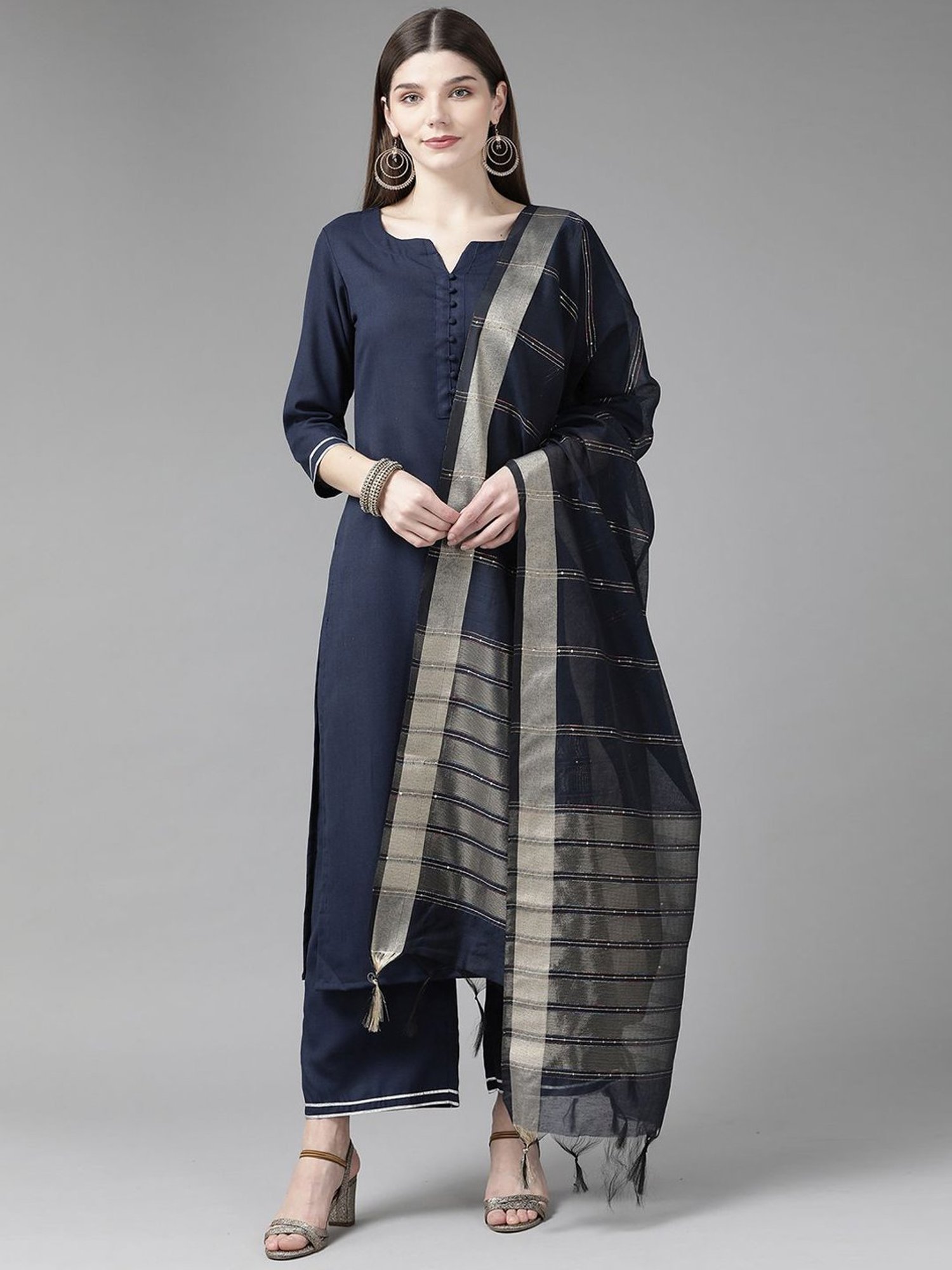 Indo Era Navy Embellished Dupatta