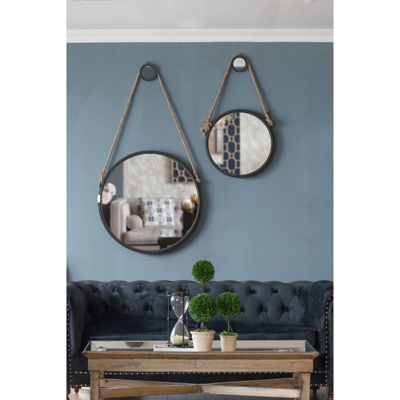 29.5" Cleveland Rope Strap Mirror with Hanger Matte Black - A&B Home