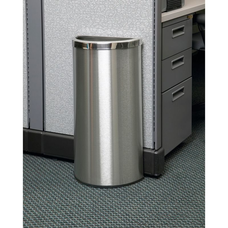 Commercial Zone 780929 Compact 8 Gallon Half Moon Design Heavy Duty Trash Can Waste Bin Container, Stainless Steel, Silver