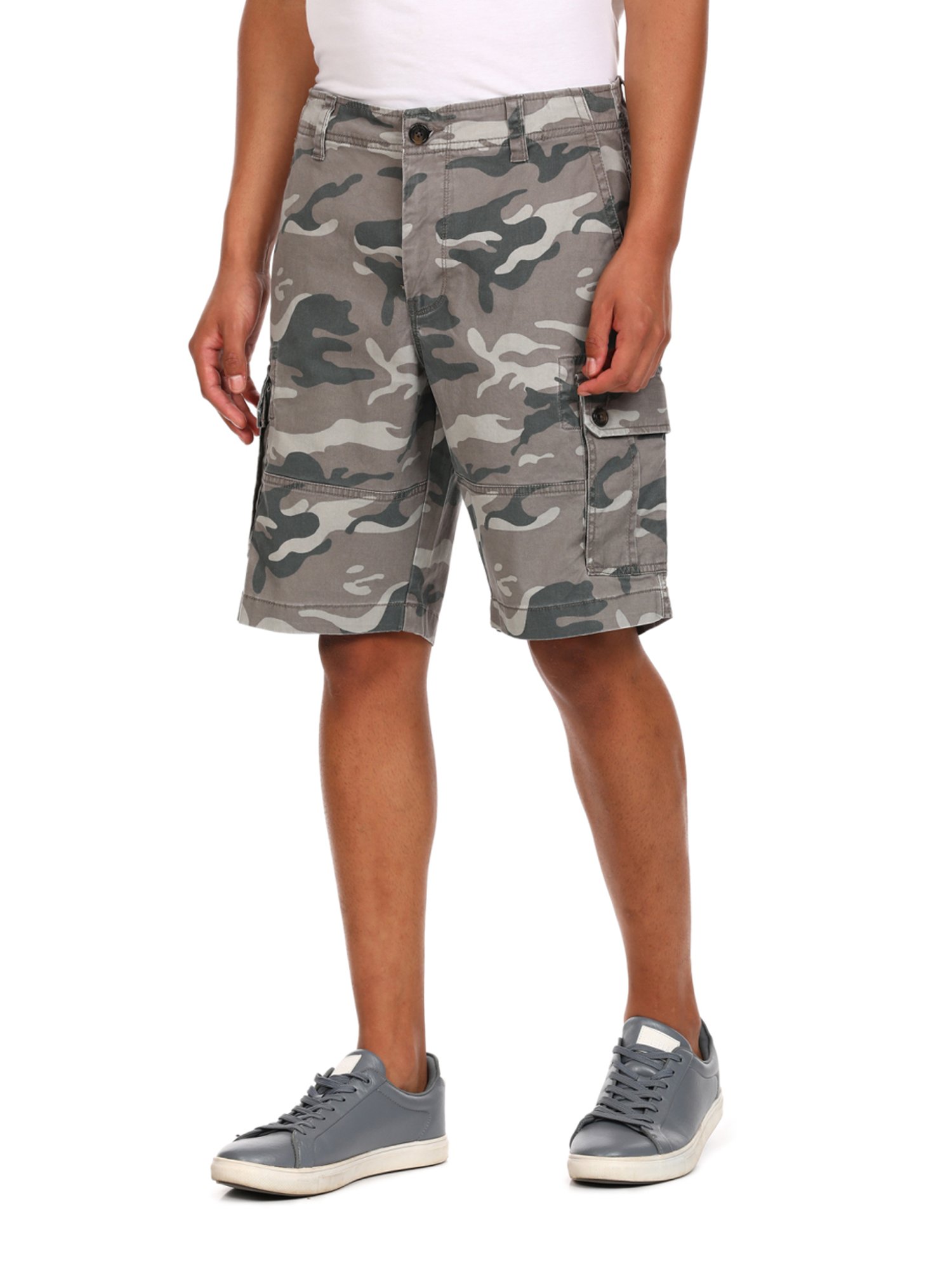 Aeropostale Grey Cotton Regular Fit Camouflage Cargo Shorts