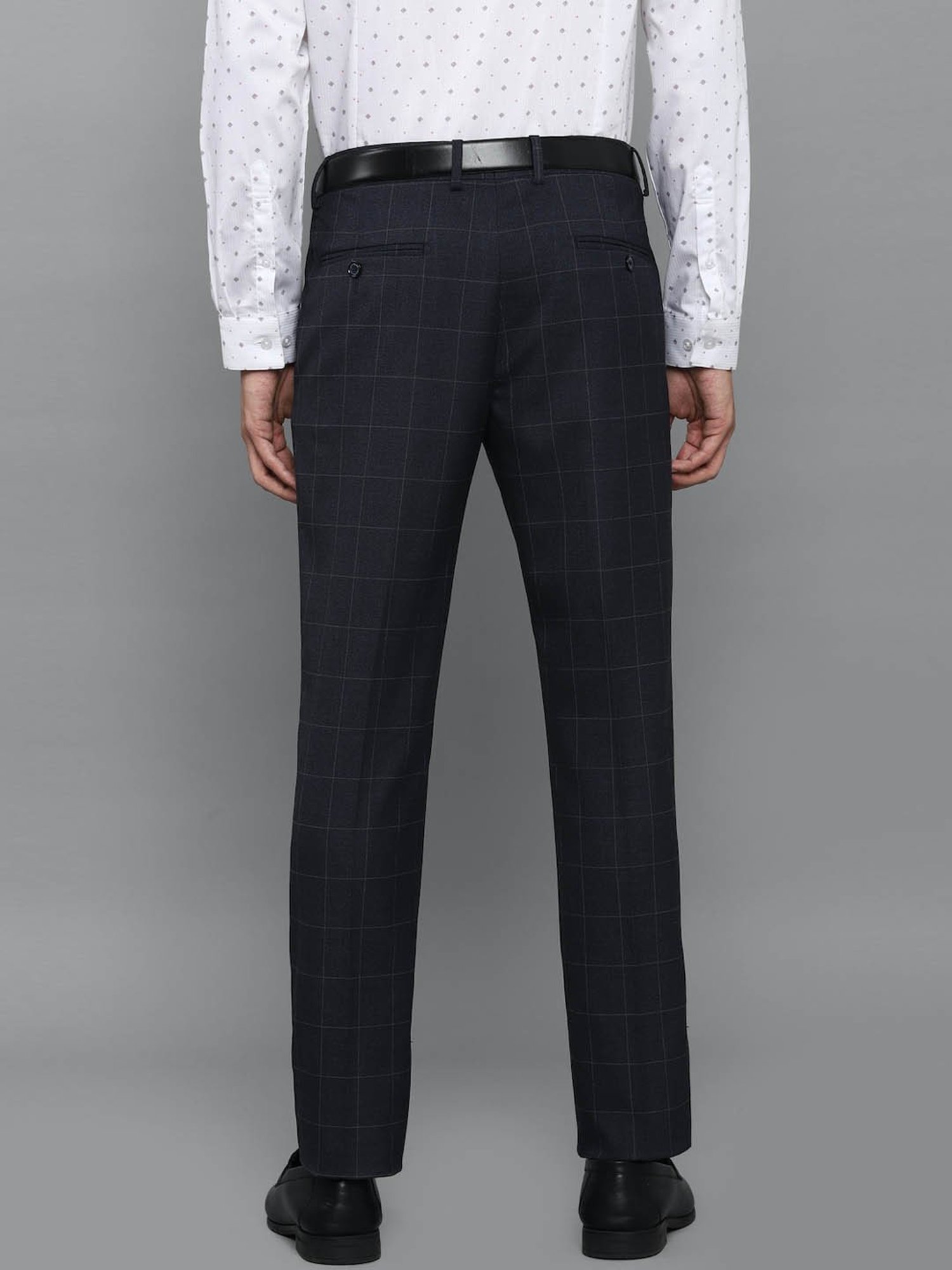 Louis Philippe Black Slim Fit Checks Trousers