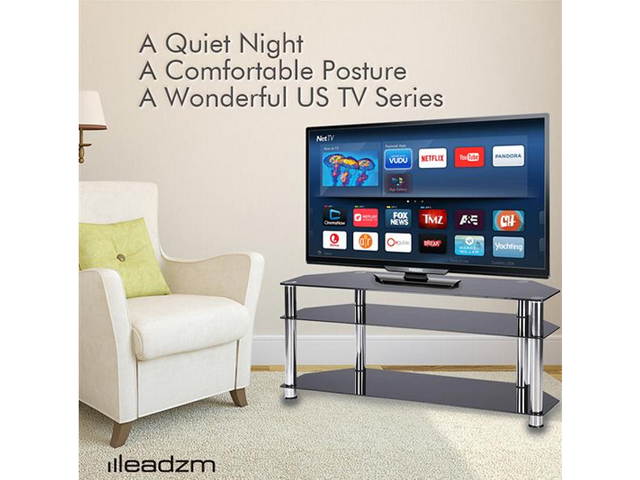 TSG005 32-60" Corner Floor TV Stand 3-Tier Tempered Glass Shelves,TM23