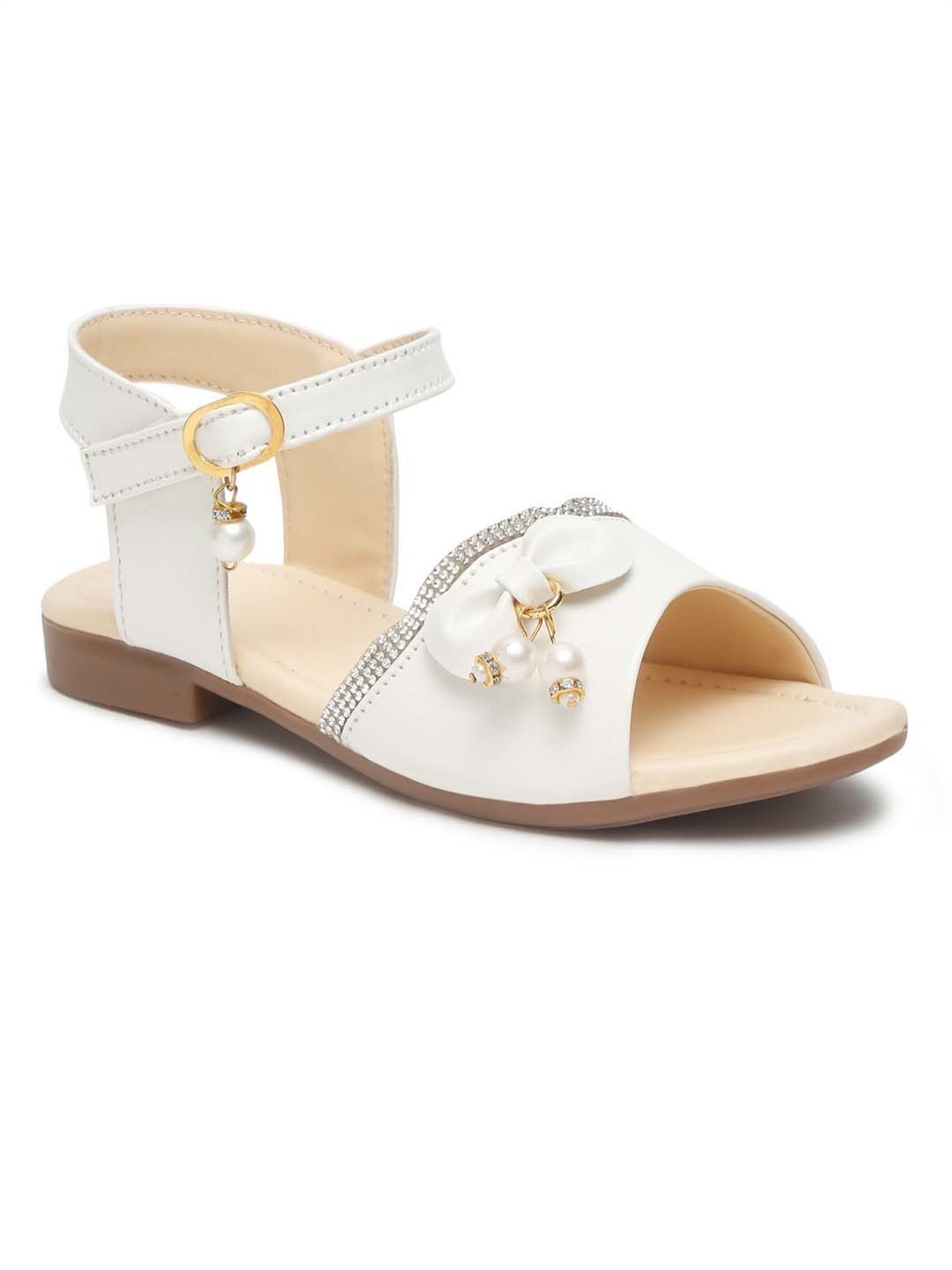Tiny Bugs Kids White Bow Embellished Ankle Strap Sandals