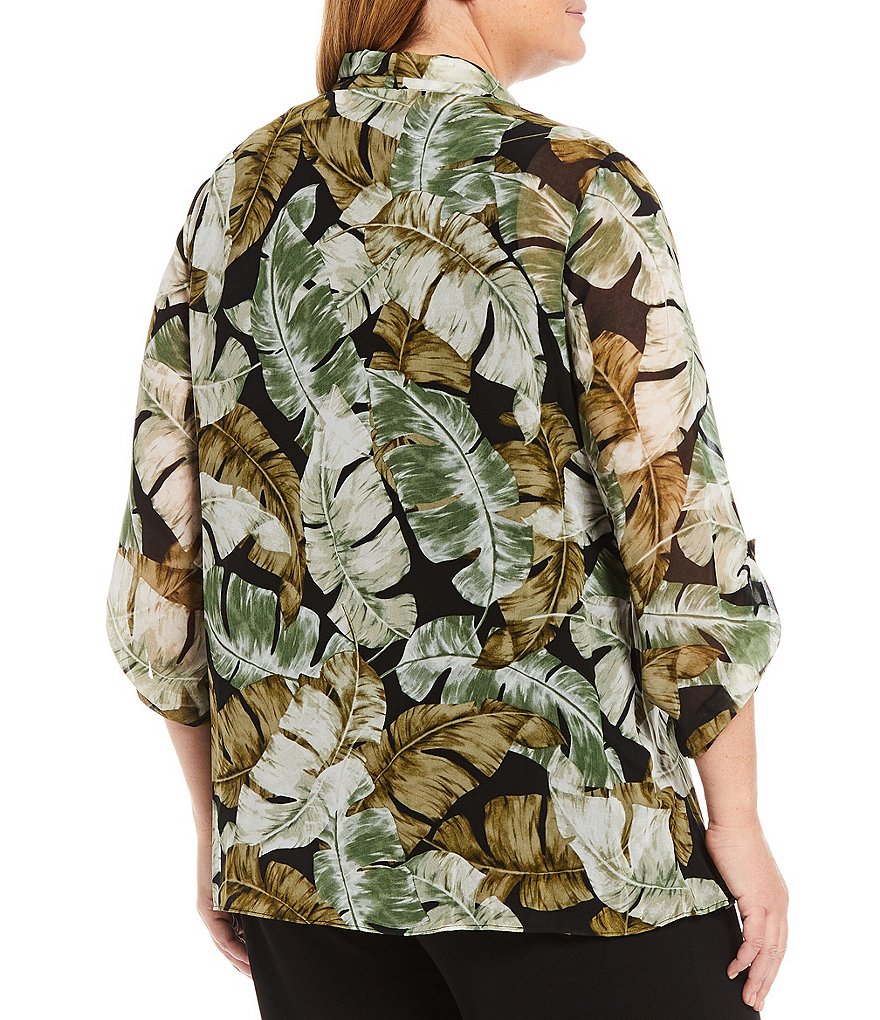 Investments Plus Size Soft Separates Long Sleeve Tropical Print Jacket