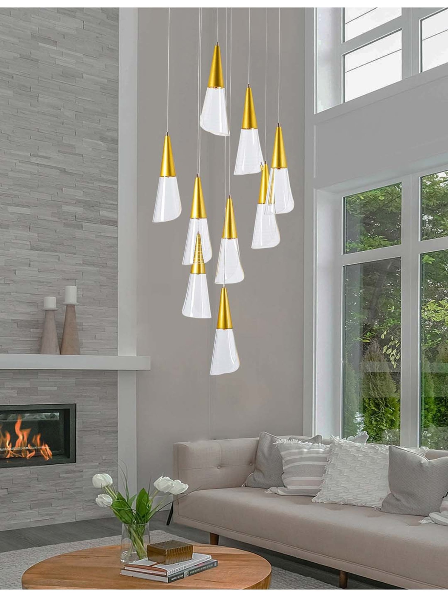 Kapoor E Illuminations 'Blenheim' White & Golden Acrylic 9-In-1 Led Chandelier