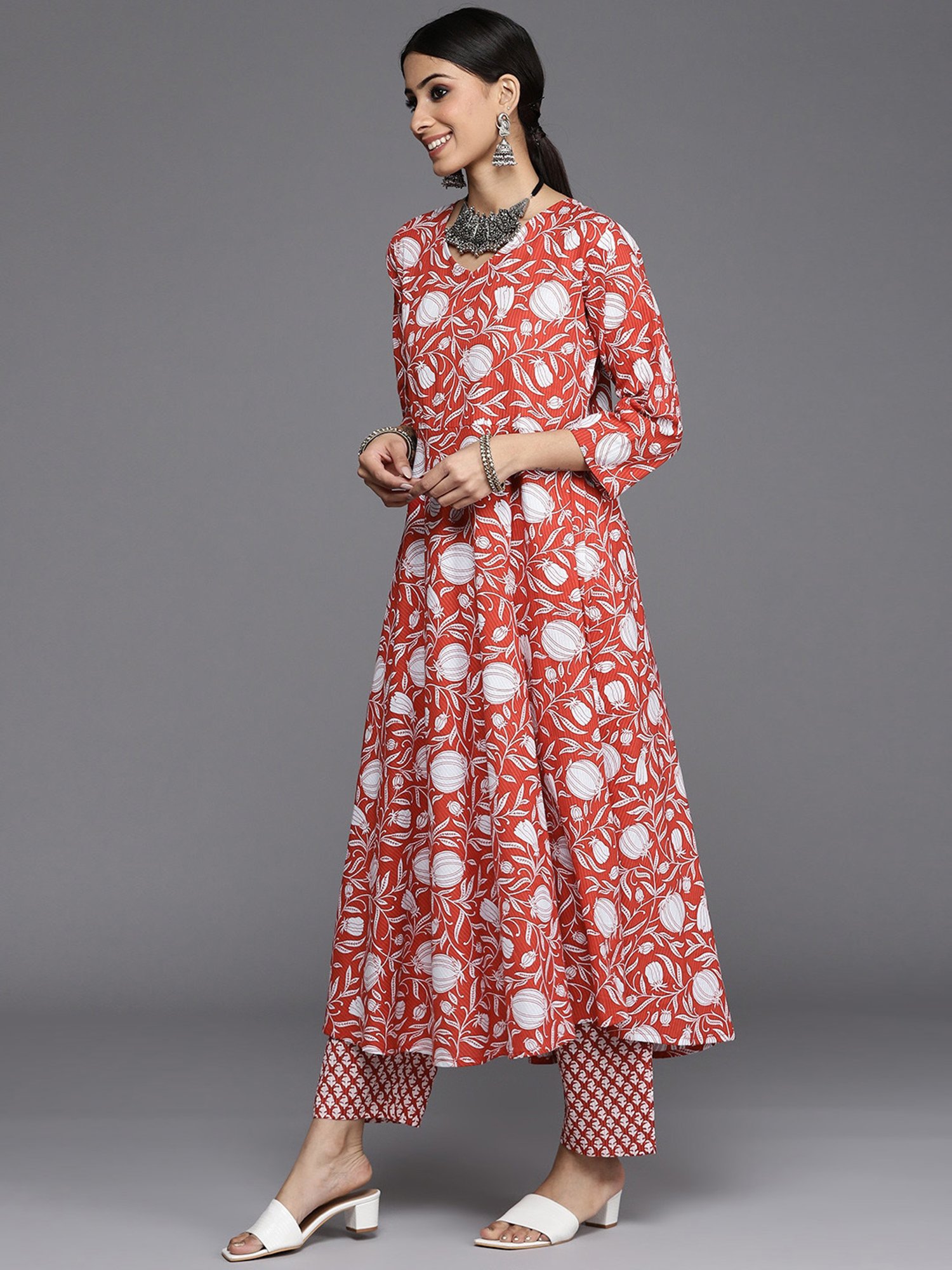 KSUT Rust Cotton Printed Kurta Pant Set With Dupatta