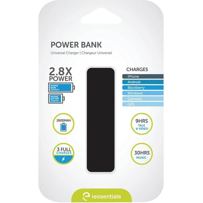 iEssentials IE-PB-BK 2600 mAh Battery Bank External Battery Pack for Smart Phones & Tablets (Black)