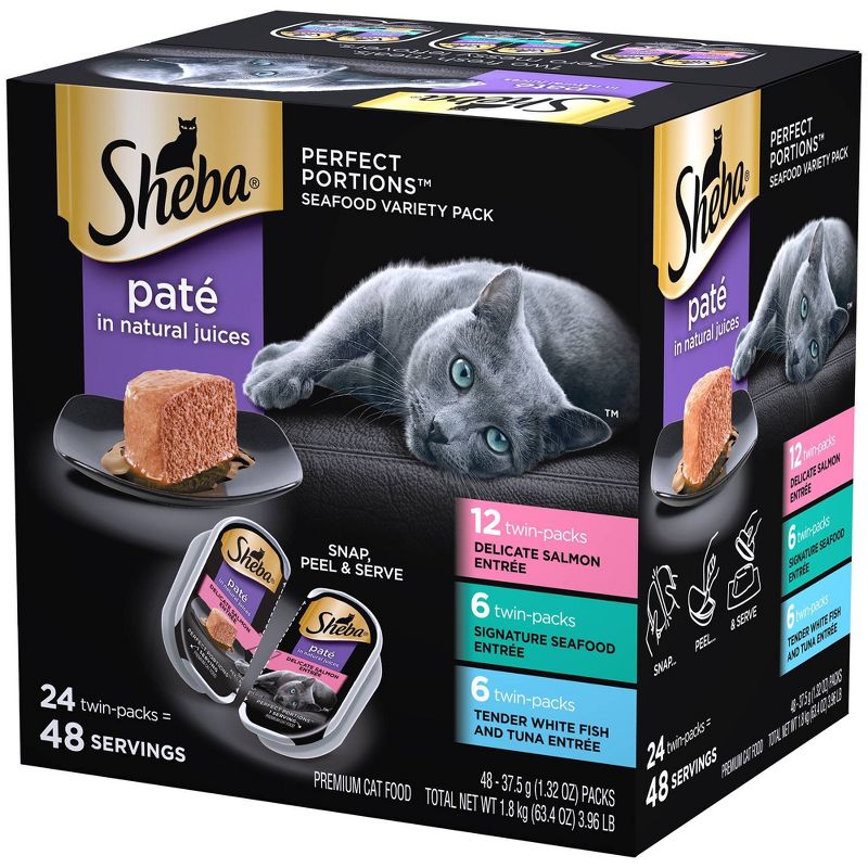 Sheba Perfect Portions Paté In Natural Juices Seafood Premium Wet Cat Food - 2.6oz/24ct Variety Pack