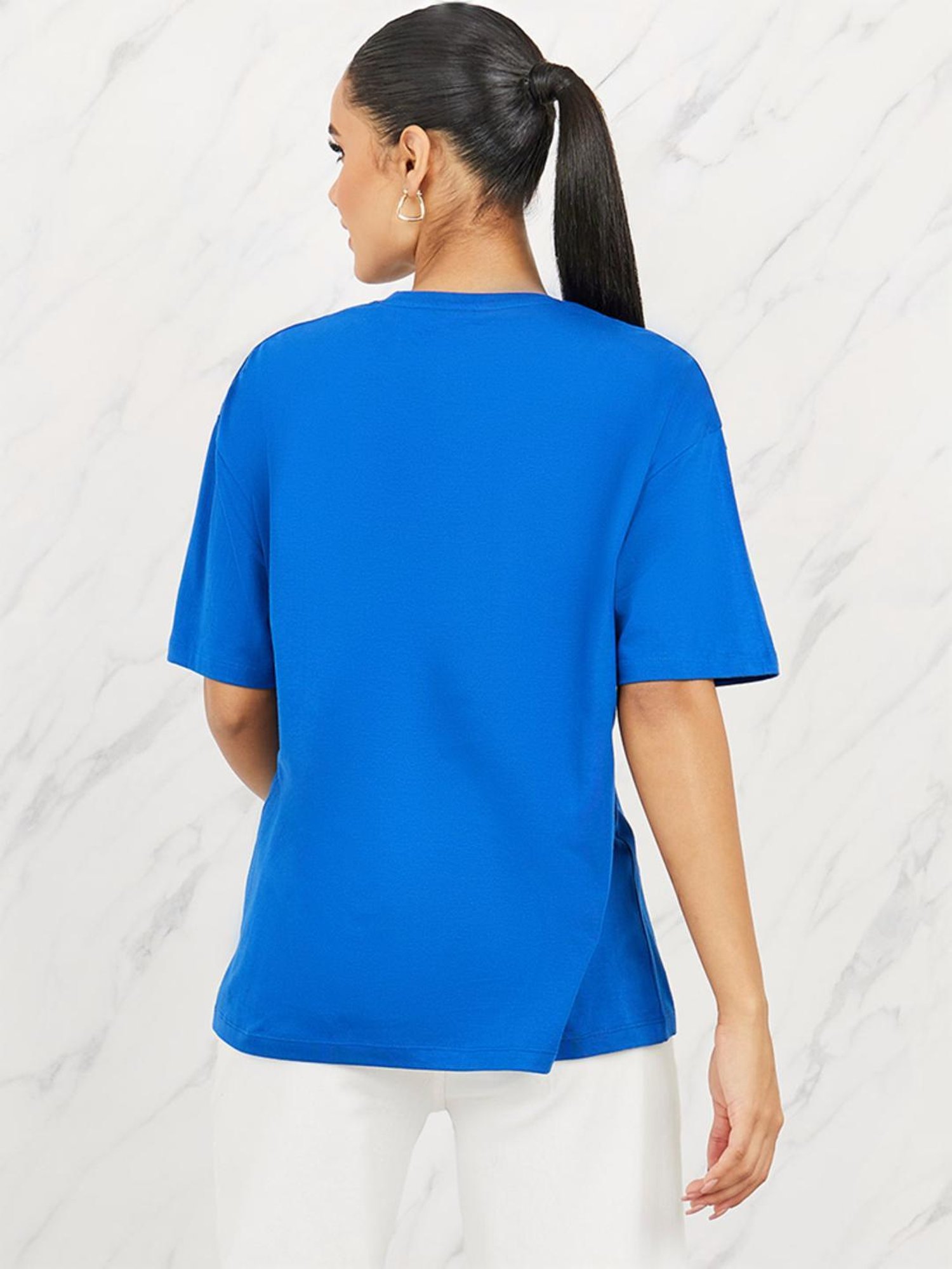 Styli Blue Cotton Printed T-Shirt