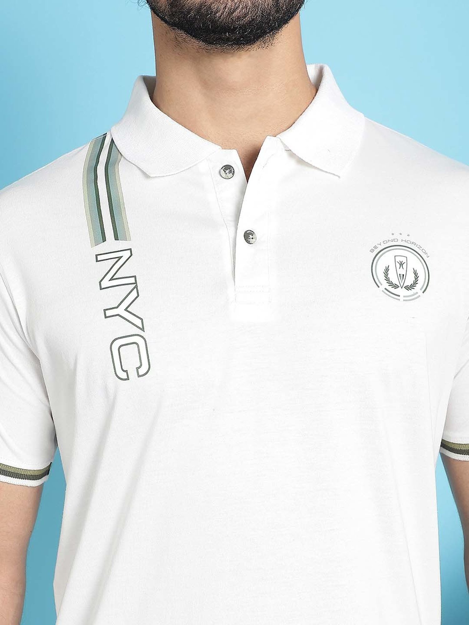 Venitian- Forbidden Clothing White Slim Fit Printed Polo T-Shirt