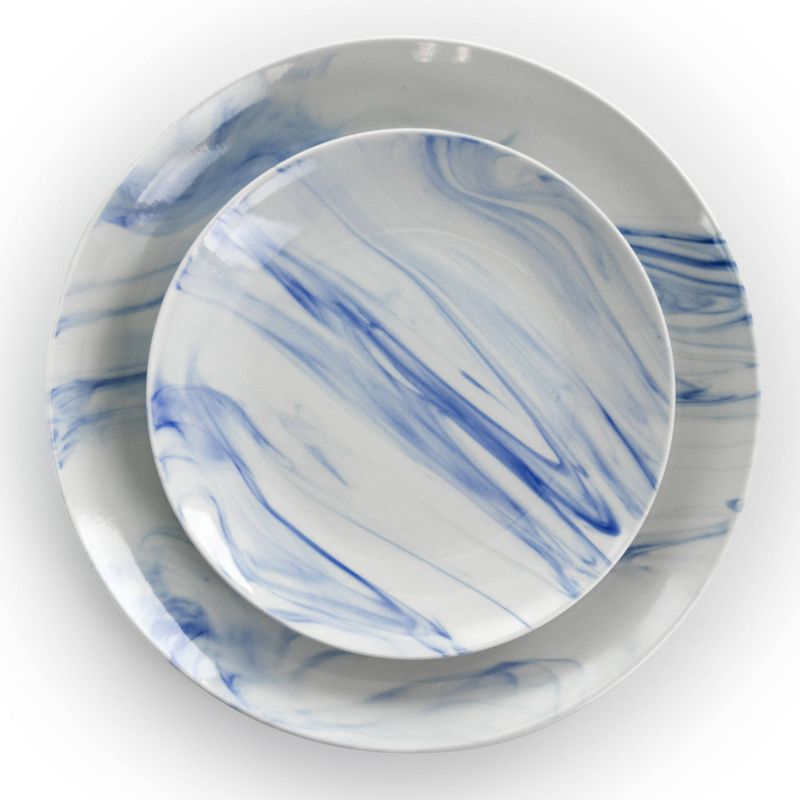 16pc Stoneware Fine Marble Dinnerware Set Blue/White Blue/White - Elama