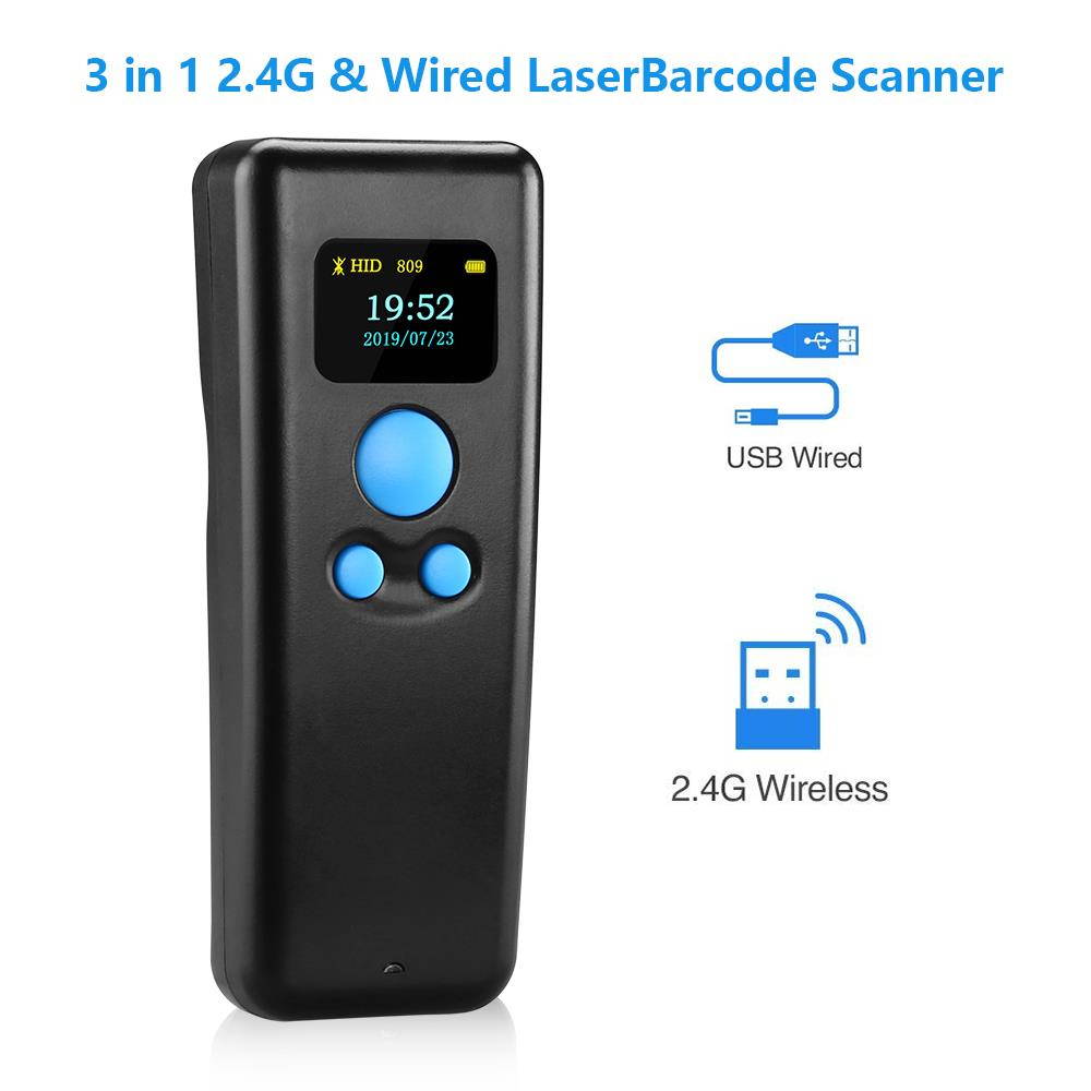 1D 2D QR 2.4G Bluetooth Pocket mini Scanner Warehouse Retail Logistics Barcode Scanner Wireless Reader with Screen