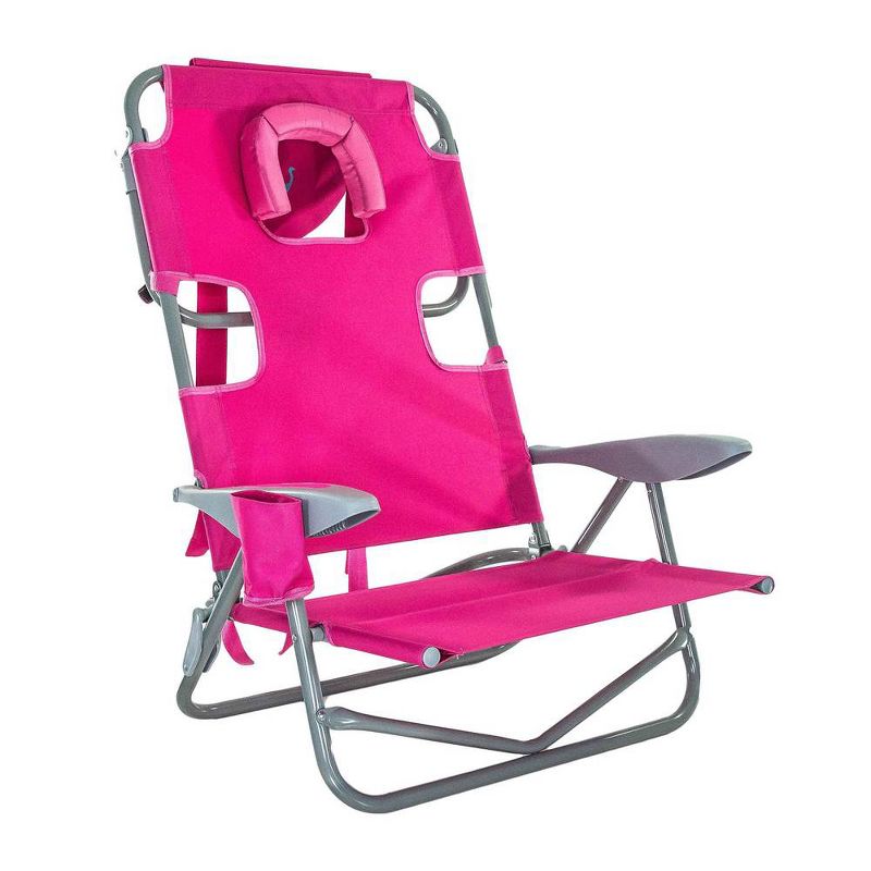 Ostrich On-Your-Back Outdoor Lounge 5 Position Reclining Beach Lake Chair, Pink