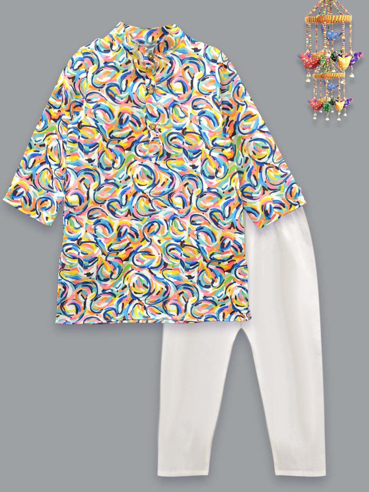 A.T.U.N. Boys Multicolor Printed Full Sleeves Kurta Set
